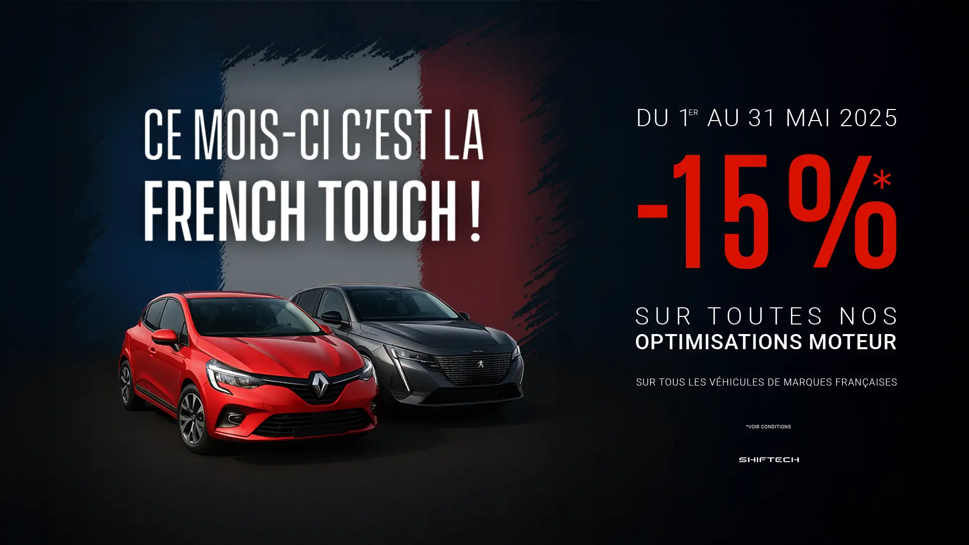 Promotion reprogrammation moteur optmisation french touch voiture francaise shiftech mai 2025